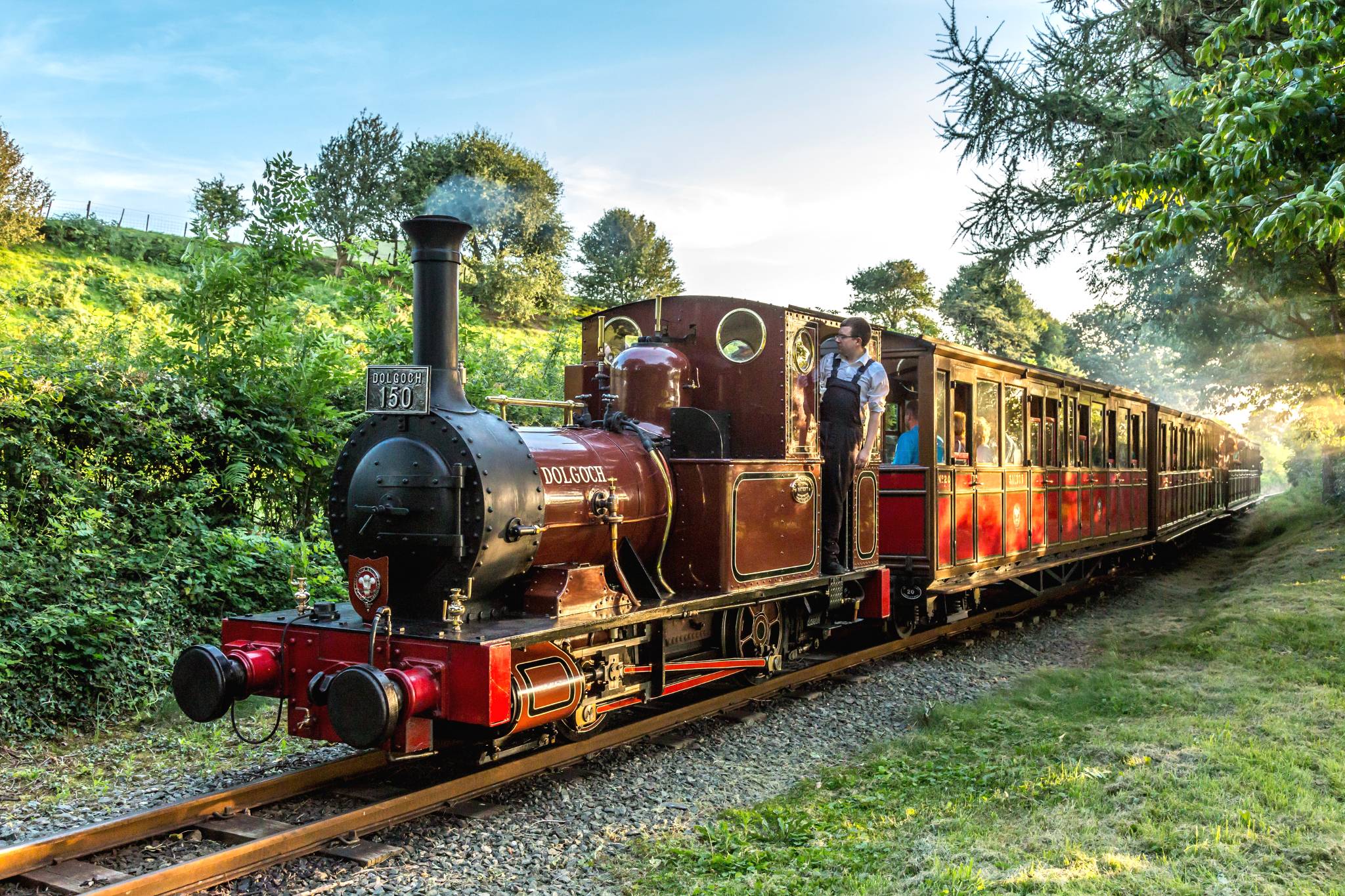 A steam train hauled through the sun by Dolgoch