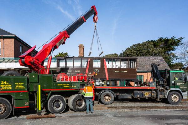 The Corris Coach going onto the low-loader..