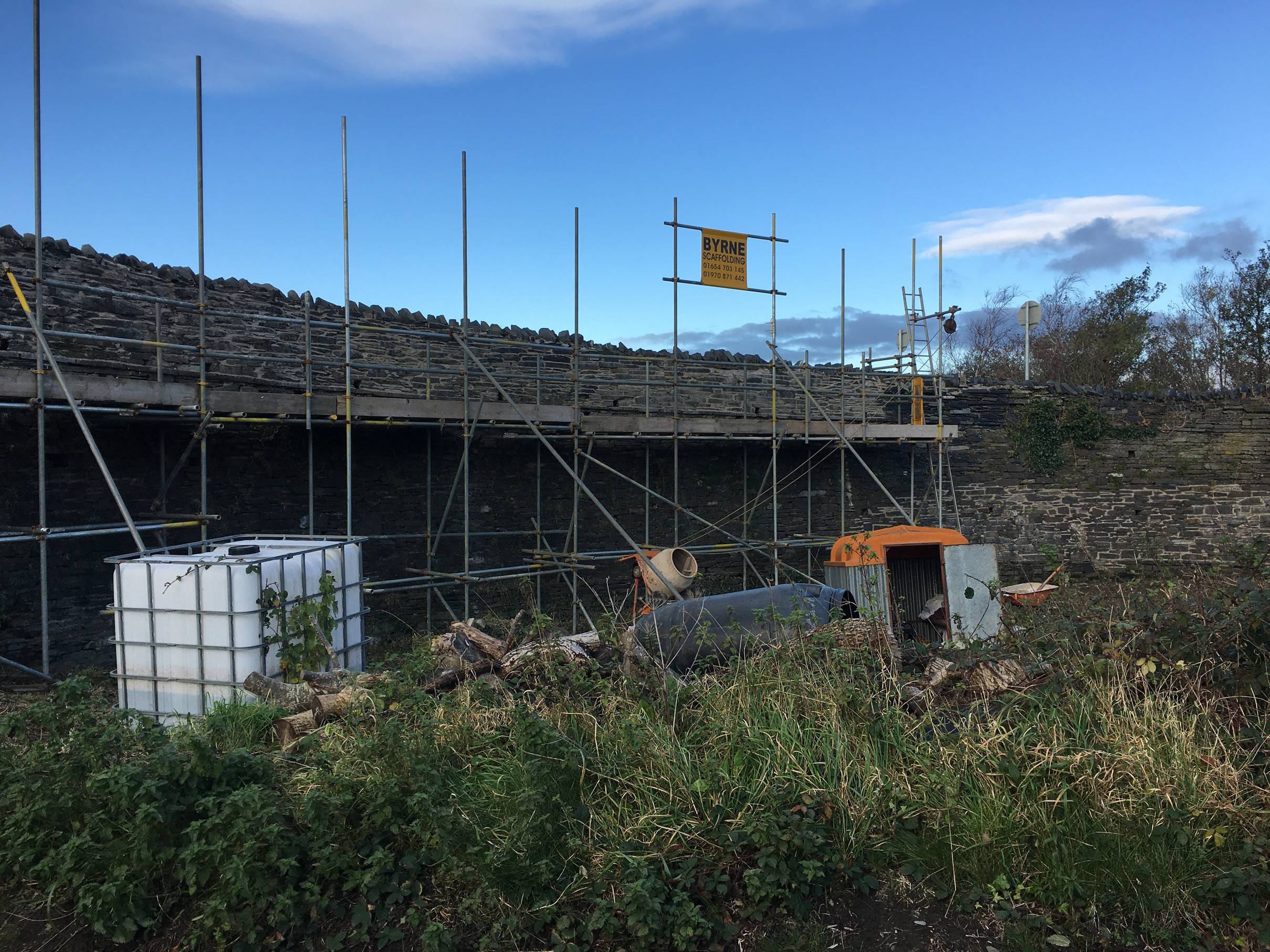 Scaffolding up the bridge at Ty Mawr.